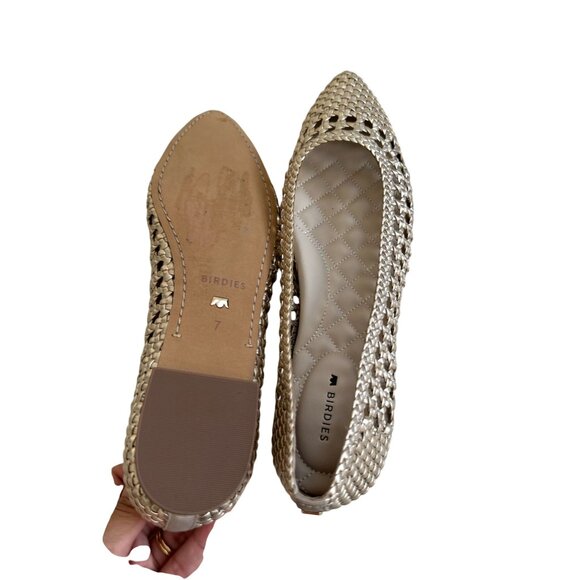 BIRDIES The Goldfinch Gold Leather Woven Flats Size US 7 - Picture 6 of 8